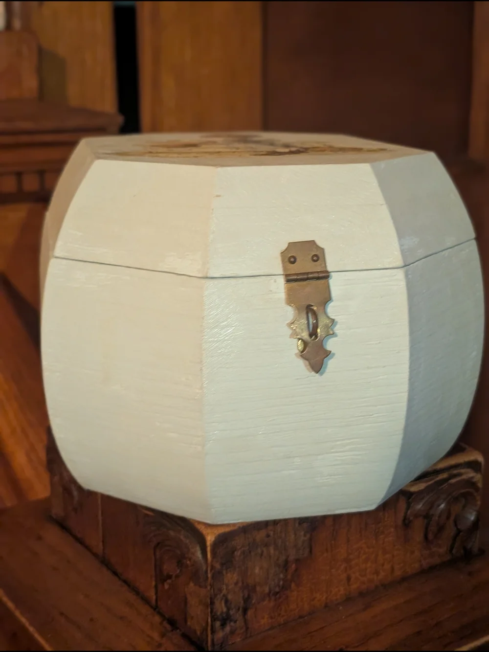 Vintage Hand Painted and Decaled Vintage 1970s  Girl and Cat Wooden Box